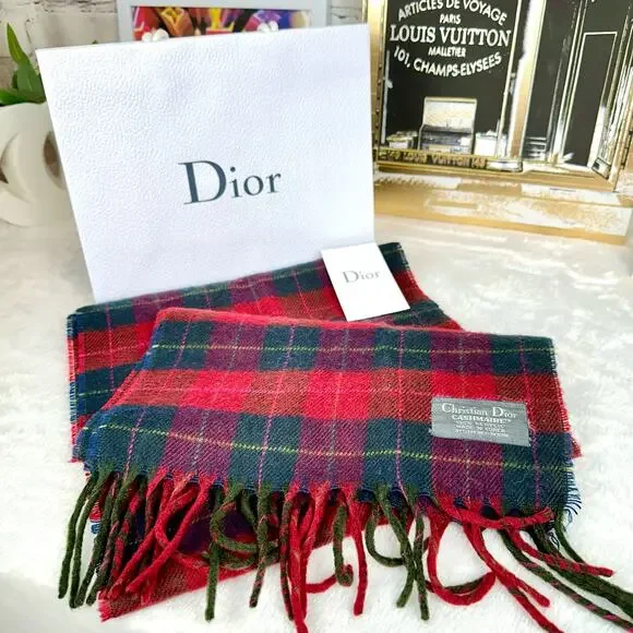Christian Dior Red Cashmaire 100% acrylic Plaid Scarf GREAT GIFT IDEA! - Picture 1 of 8